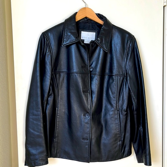 Nine West black leather jacket Size L